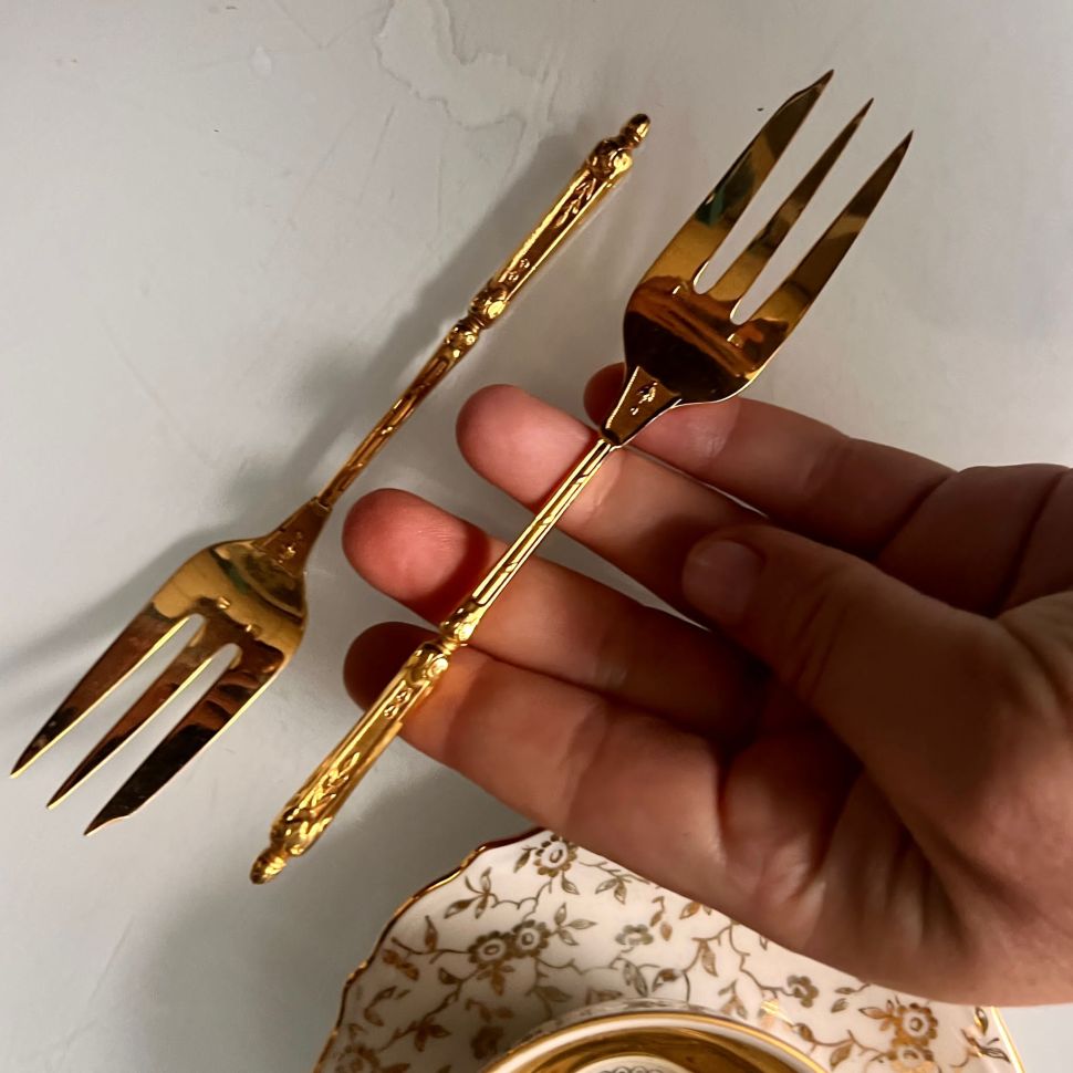 Вилка трезубец 15 см металл желтое напыление