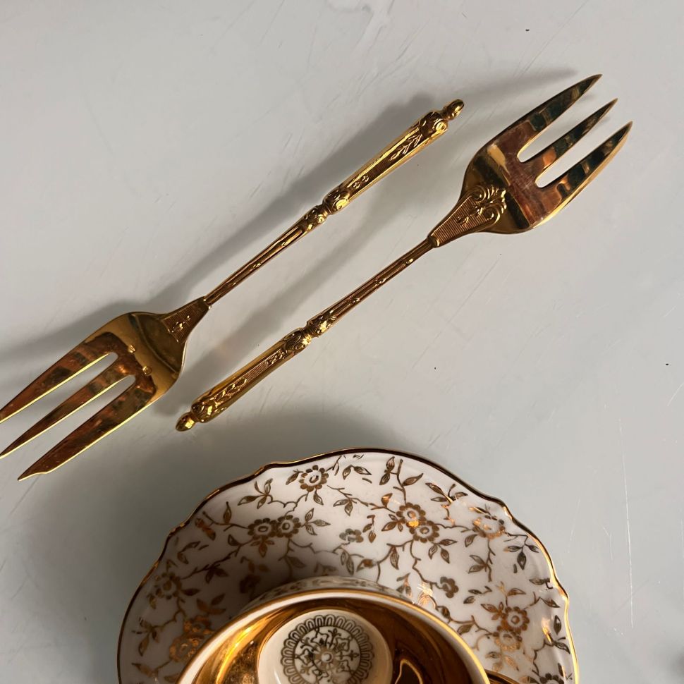 Вилка трезубец 15 см металл желтое напыление