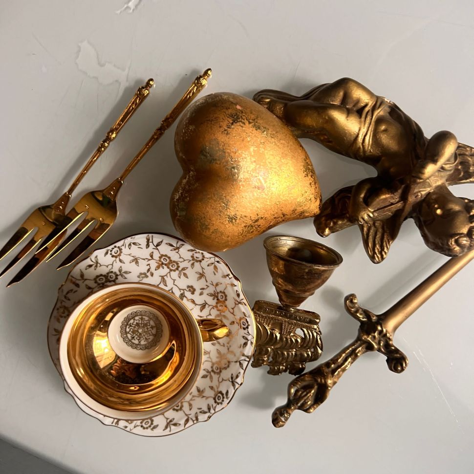 Вилка трезубец 15 см металл желтое напыление