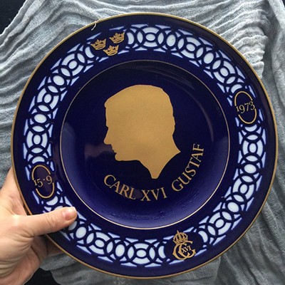Тарелка декоративная кобальт с профилем короля Карла Густава, Дания