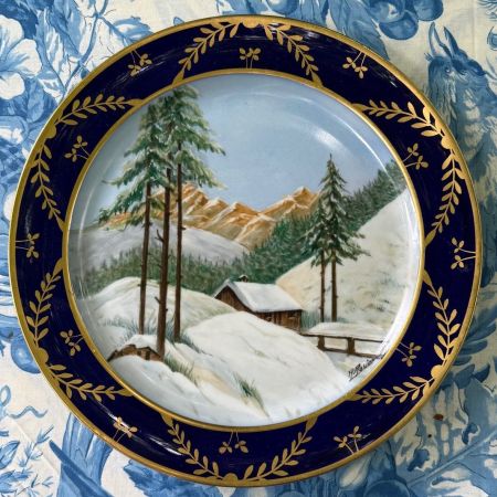 Тарелка Limoges Зима 25 см фарфор Франция ручная роспись