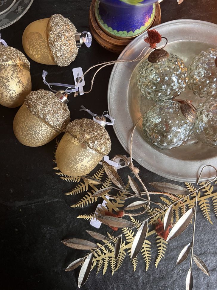 Подвес елочный Желудь 10 см стекло