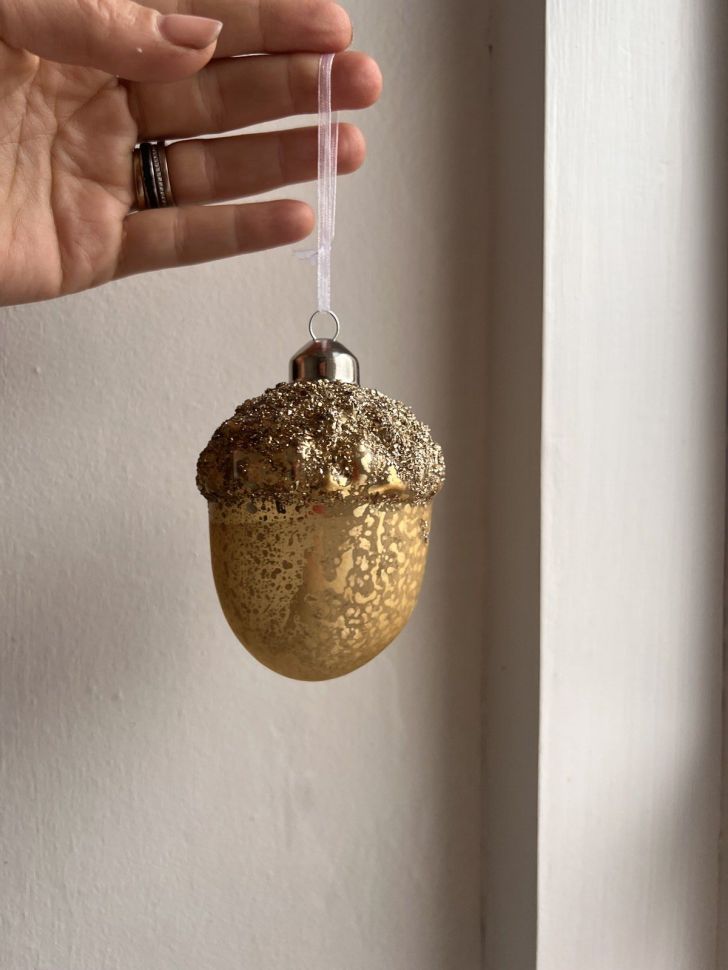 Подвес елочный Желудь 10 см стекло