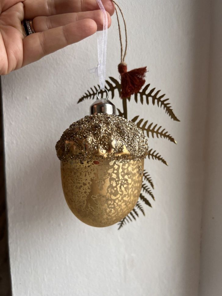 Подвес елочный Желудь 10 см стекло