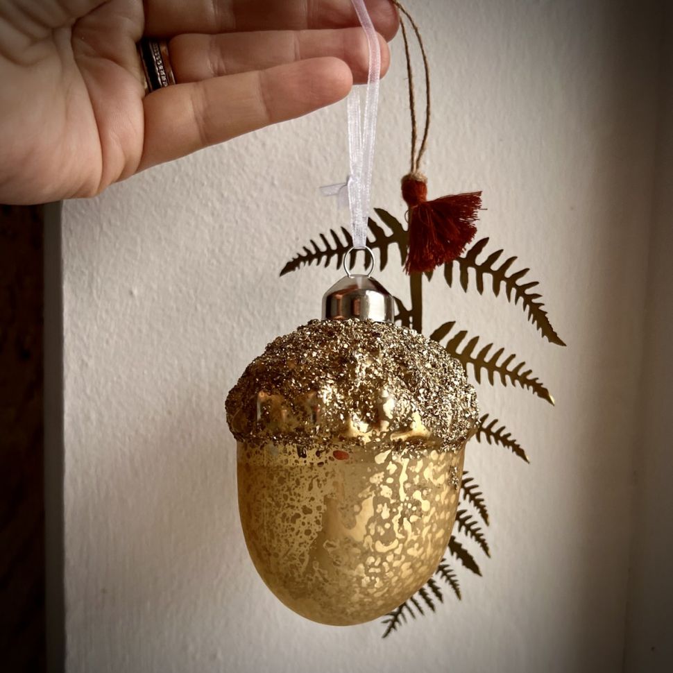 Подвес елочный Желудь 10 см стекло