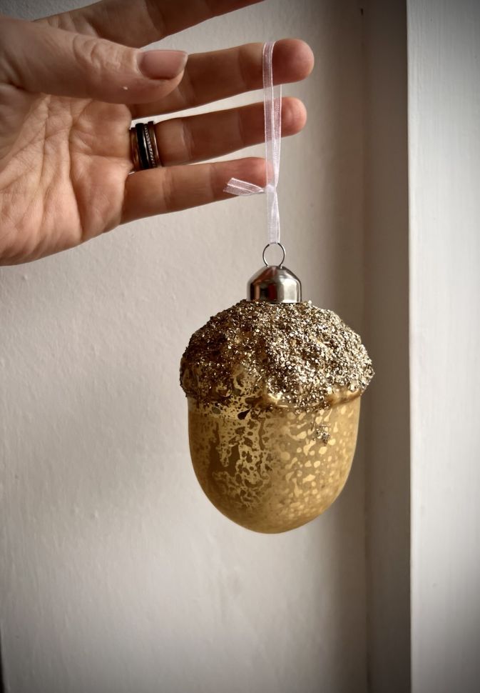 Подвес елочный Желудь 10 см стекло