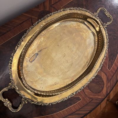 Поднос овальной формы с ручками 62 см латунь Франция