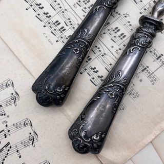 Набор вилка нож сервировочный 32 см серебро сталь Франция