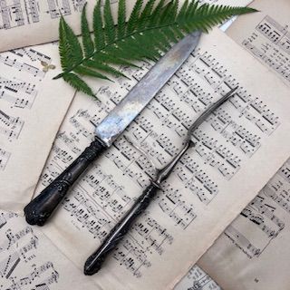 Набор вилка нож сервировочный 32 см серебро сталь Франция