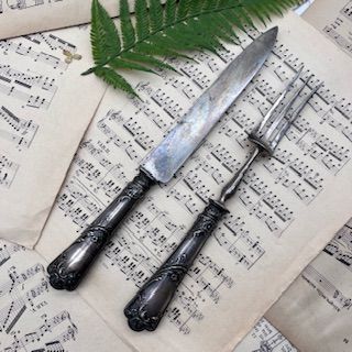 Набор вилка нож сервировочный 32 см серебро сталь Франция