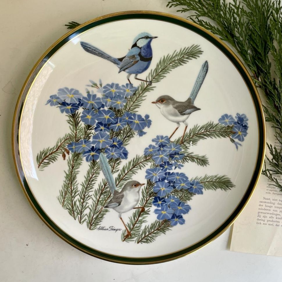 Тарелка Franklin Porcelain Wedgwood Songbirds of the World Turquoise Wren 1977 г 28 см