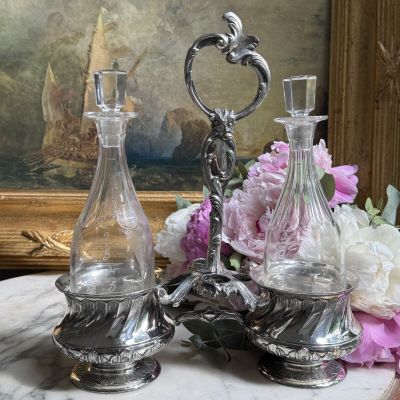 Сервировочный набор Круэт Christofle Gallia 26 см серебрение стекло Франция начало XX века
