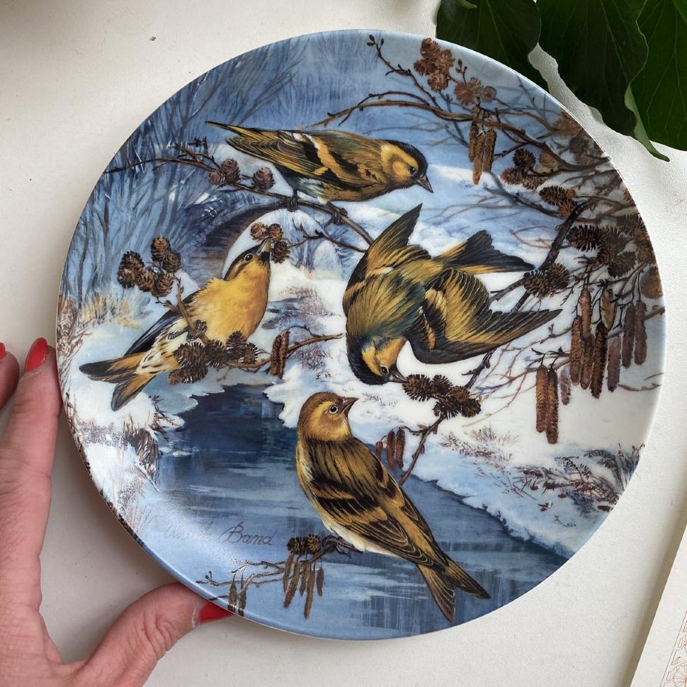Тарелка номерная 20 см Hutschenreuther 1992 Vogel im Winter Erlenzeisige am Bach