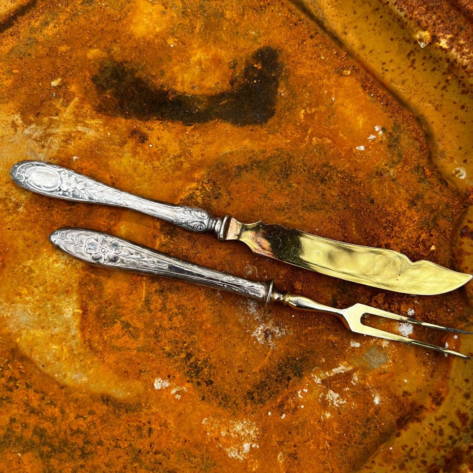 Вилка и нож 16 см набор мельхиор