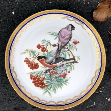Тарелка винтажная Птицы Veritable Porcelaine Ateliers de la Cigogne, Франция 1950-е г. 