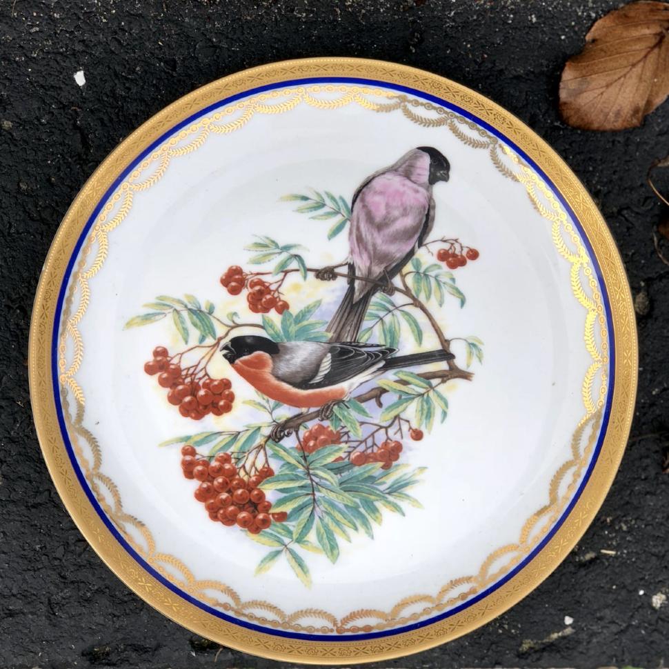Тарелка винтажная Птицы Veritable Porcelaine Ateliers de la Cigogne, Франция 1950-е г.