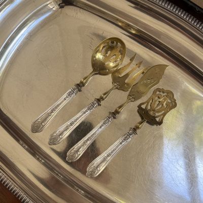 Набор сервировочный для закусок и десерта 4 предмета серебро латунь Франция