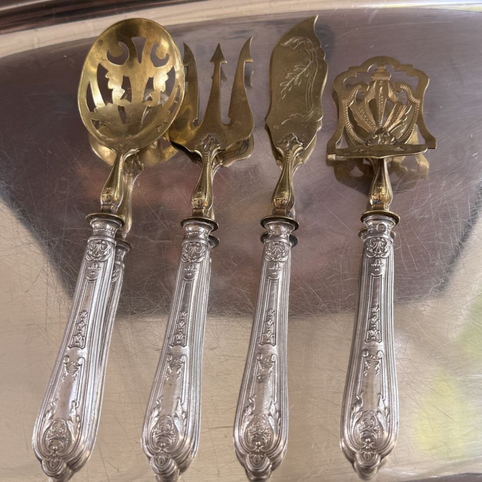 Набор сервировочный для закусок и десерта 4 предмета серебро латунь Франция