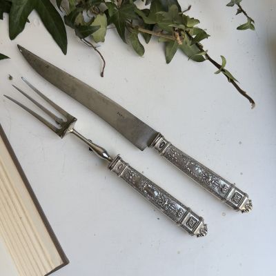 Набор вилка нож для мяса 33 см серебро сталь Франция