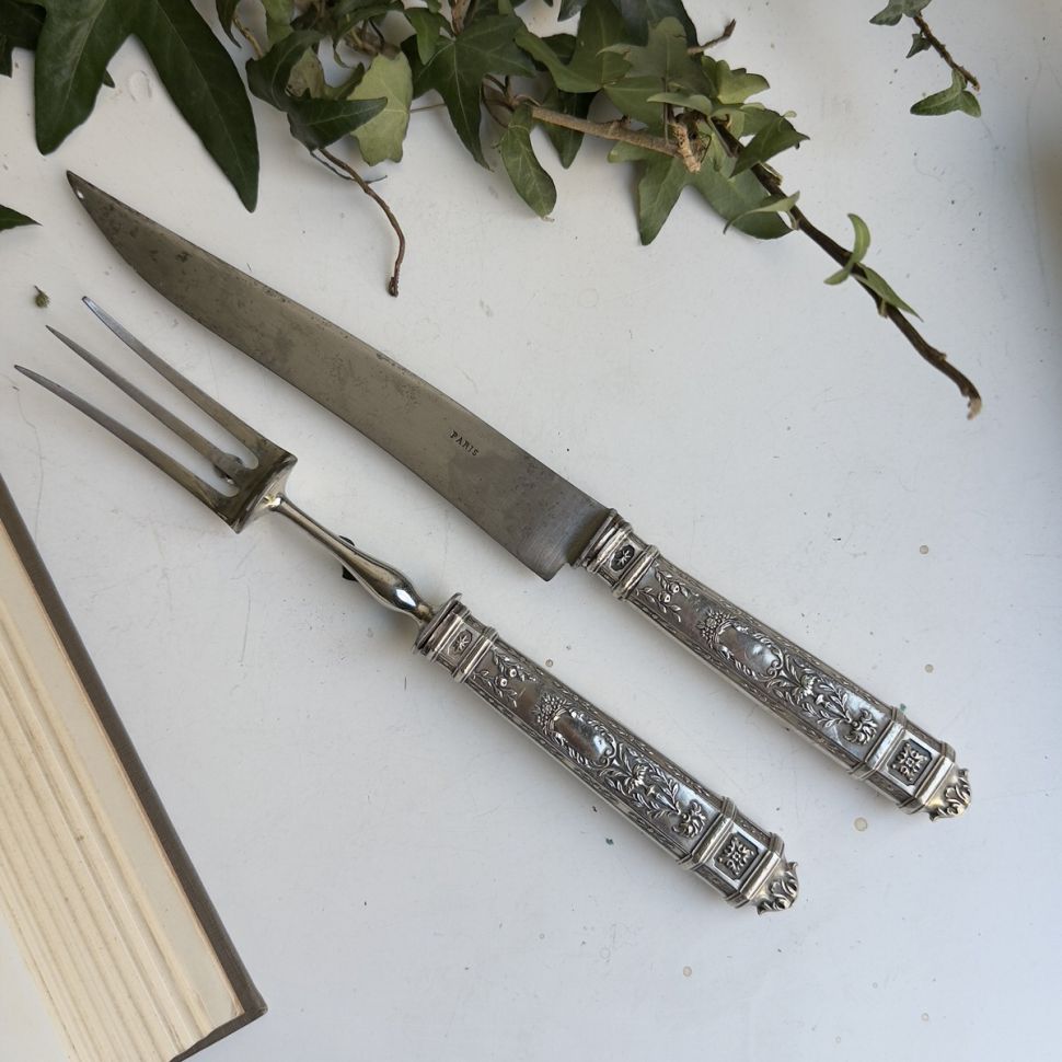 Набор вилка нож для мяса 33 см серебро сталь Франция