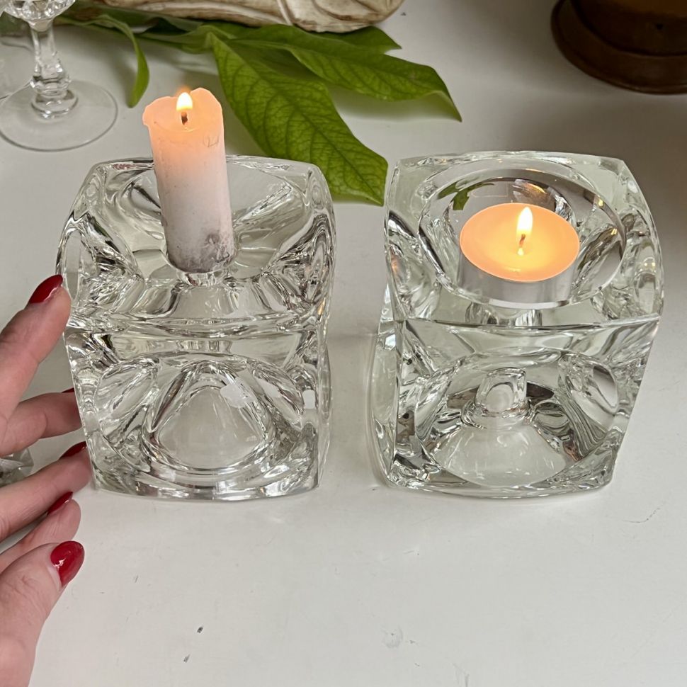 Подсвечник двусторонний Куб 9 см хрусталь