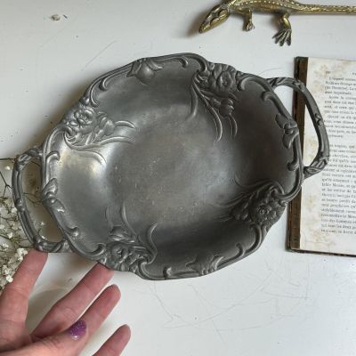 Блюдо с ручками Цветы 26 см олово Арнуво