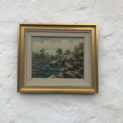 Картина картон масло 39х34 см Скалистый берег