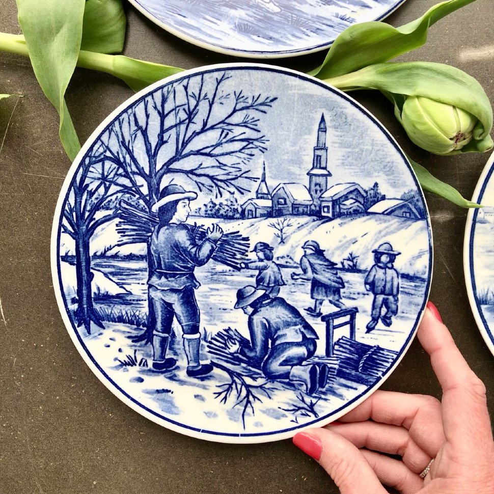 Тарелка синий Delft 4 сезона Зима
