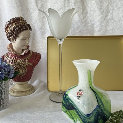 Подсвечник Тюльпан 43 см стекло ручная работа Португалия