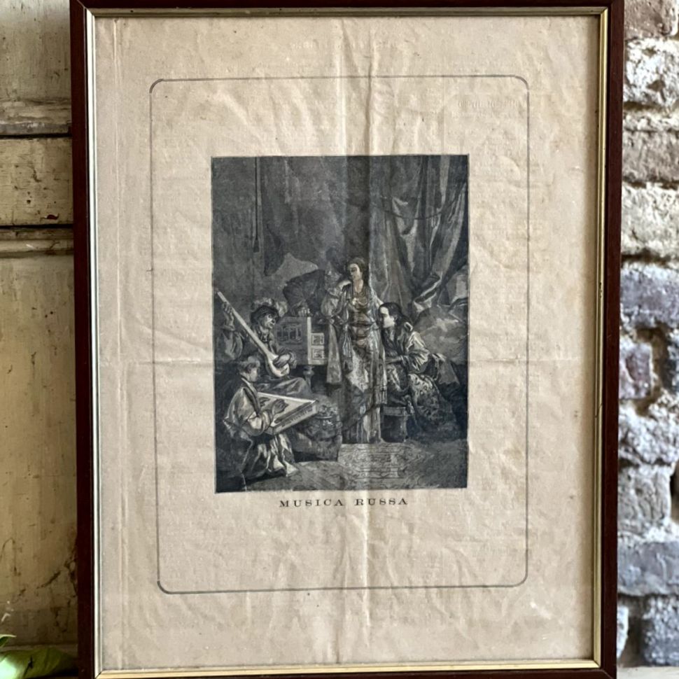 Литография старинная 45х35 см в раме