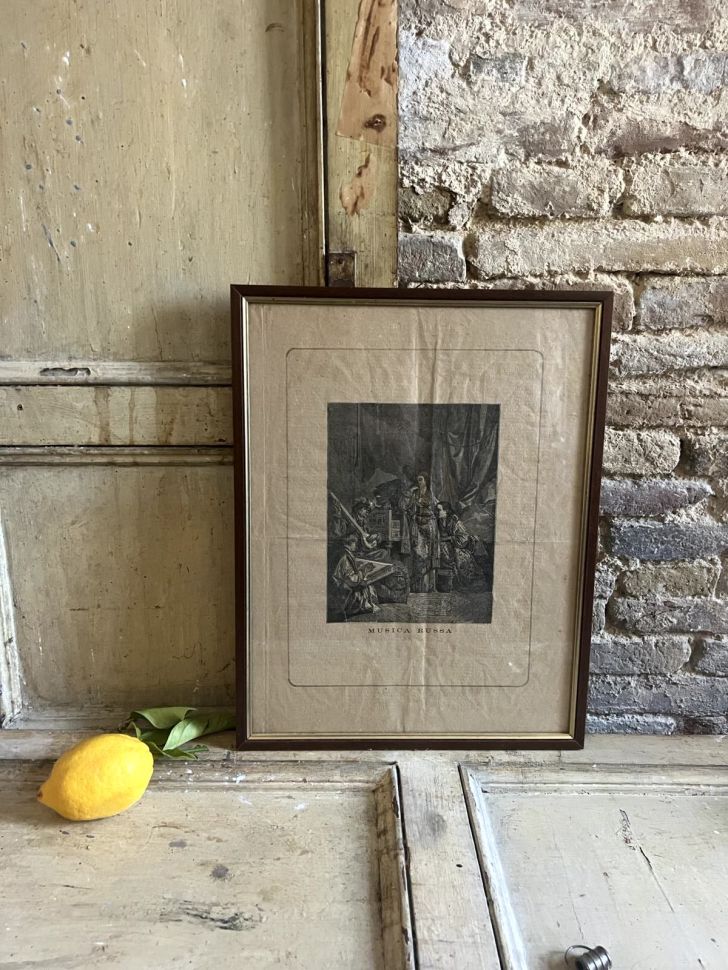 Литография старинная 45х35 см в раме