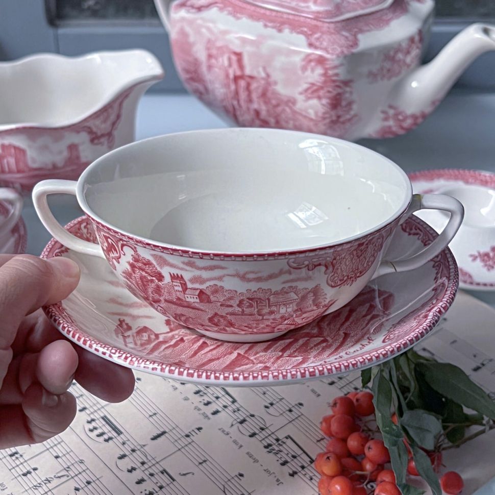 Бульонная пара Johnson Brothers Old Britain Castles 280 мл Англия красный    