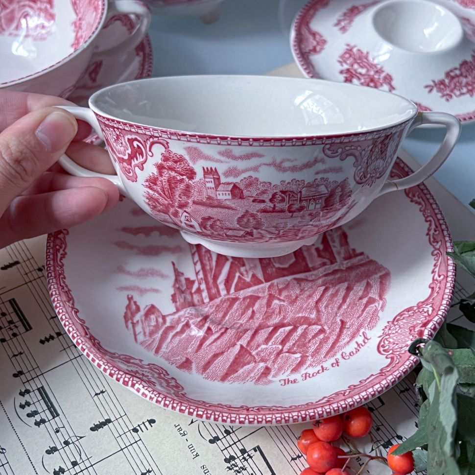 Бульонная пара Johnson Brothers Old Britain Castles 280 мл Англия красный    