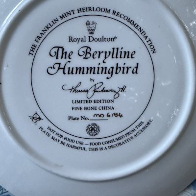 Тарелка Franklin Mint  Royal Doulton Колибри 21 см