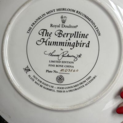 Тарелка Franklin Mint Royal Doulton Беррилиновый колибри 21 см Англия