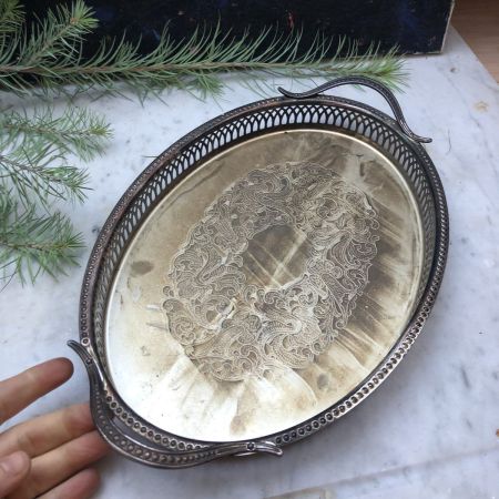 Поднос 34 см с бортиком мельхиор серебрение