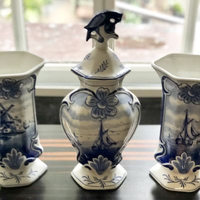 ​Ваза-банка с крышкой Delft, Голландия, крышка склеена