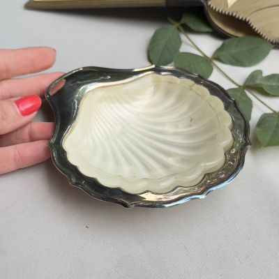 Икорница Ракушка 14 см серебрение стекло Франция