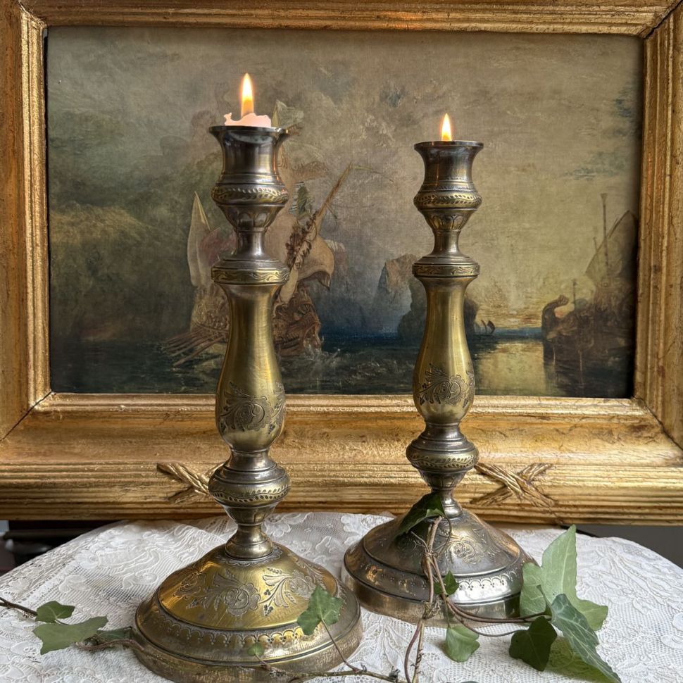 Подсвечник Цветочная Колонна 28 см латунь серебрение