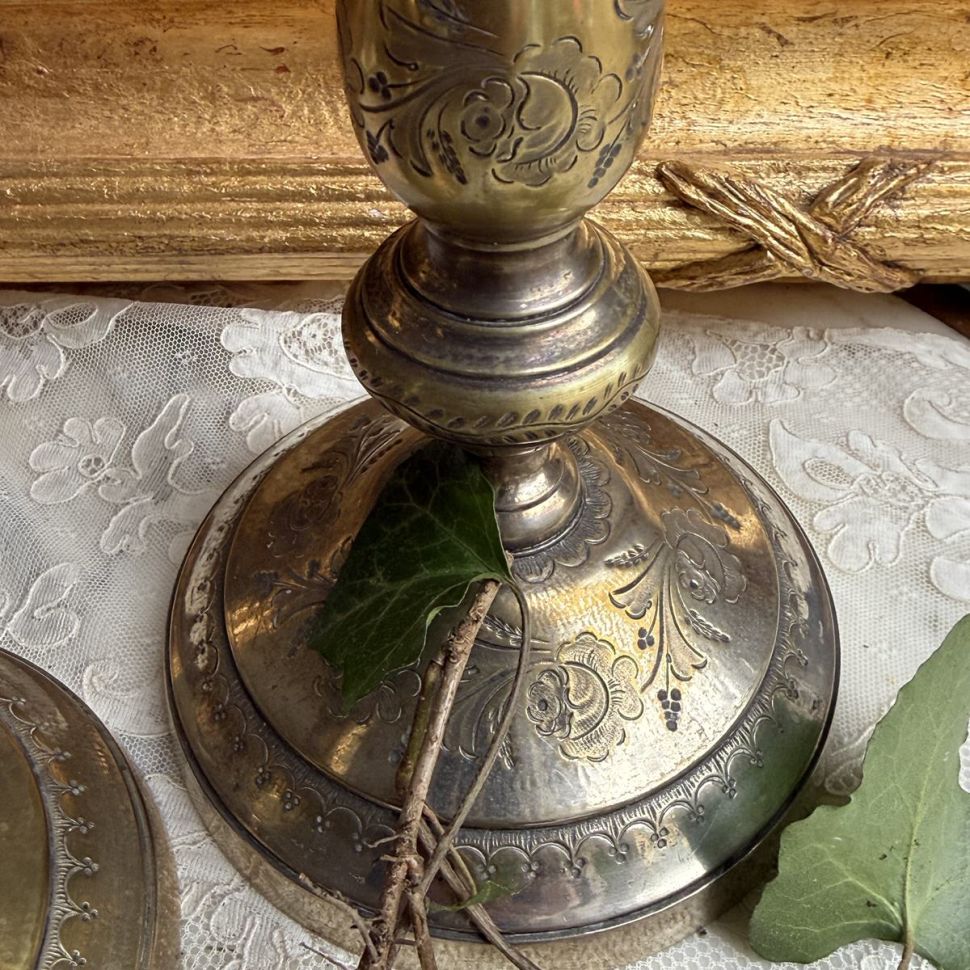 Подсвечник Цветочная Колонна 28 см латунь серебрение