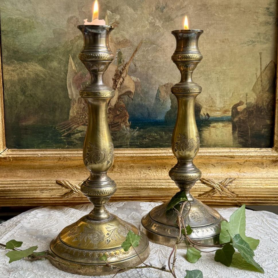 Подсвечник Цветочная Колонна 28 см латунь серебрение