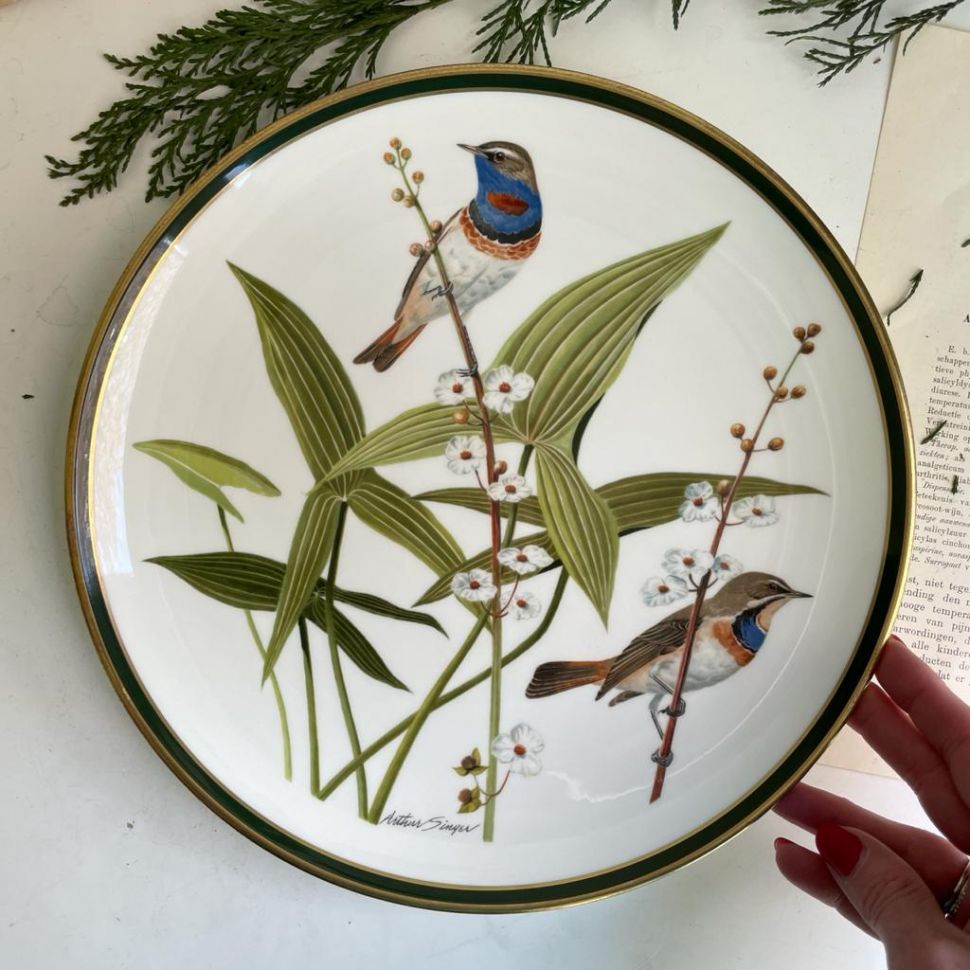 Тарелка Franklin Porcelain Wedgwood Songbirds of the World Bluethroat 1977 г 28 см 