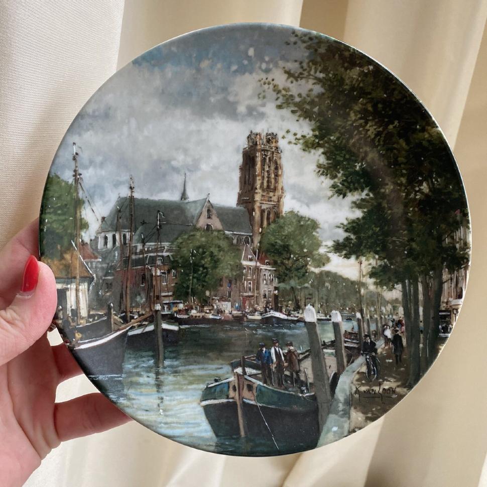 Тарелка номерная 19 см Royal Mosa Grachten van Holland 1990 Het Dordrechtse Havenkwartier