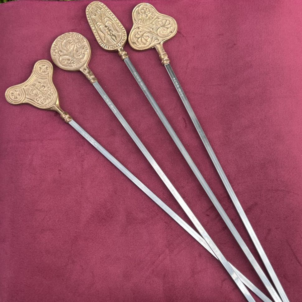 Шпажка шампур 40 см латунь сталь набор из 4 шт. Франция