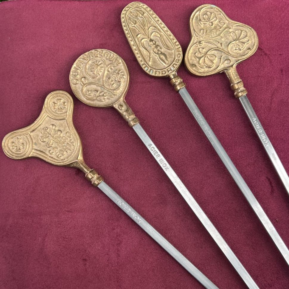 Шпажка шампур 40 см латунь сталь набор из 4 шт. Франция