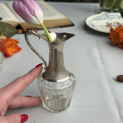 Кувшин ваза мини 13 см хрустальное стекло мельхиор