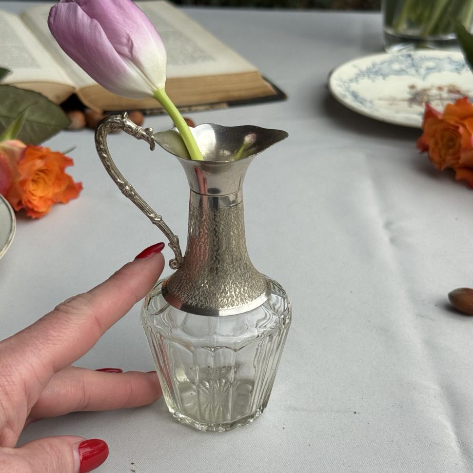 Кувшин ваза мини 13 см хрустальное стекло мельхиор