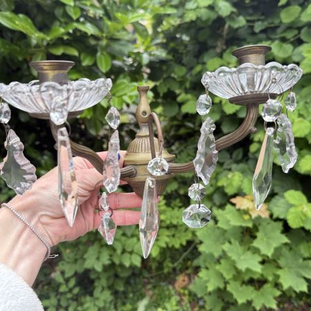 Подсвечник настенный на 2 свечи 22 см латунь хрусталь 