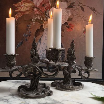 Подсвечник на две свечи Франция бронза серебрение