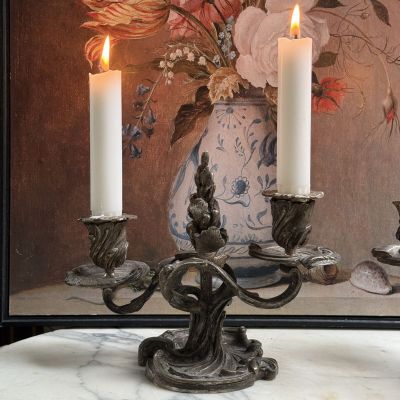 Подсвечник на две свечи Франция бронза серебрение